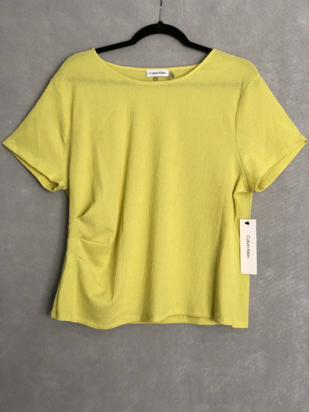 Calvin Klein Short Sleeve Top Side Pleats Yellow Women's Large NEW